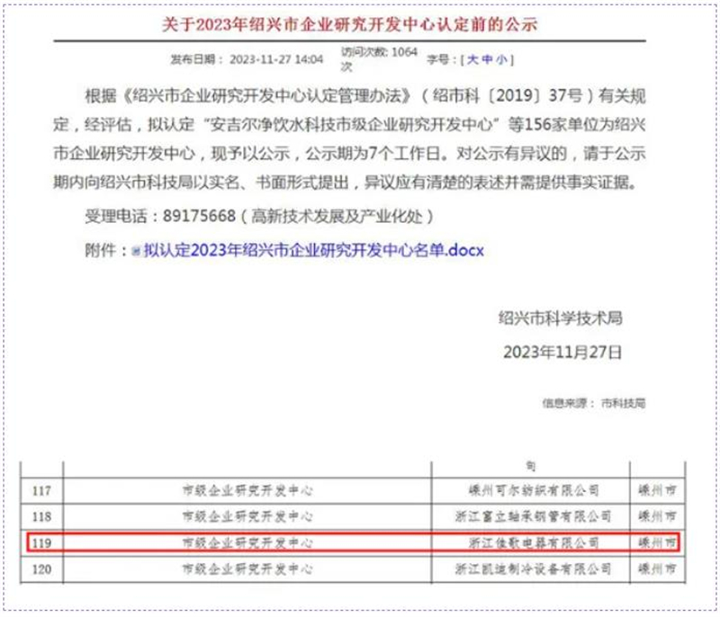 佳歌榮獲紹興市級工業(yè)設(shè)計中心、市級研發(fā)中心雙料大獎！